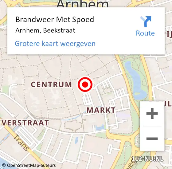 Locatie op kaart van de 112 melding: Brandweer Met Spoed Naar Arnhem, Beekstraat op 5 juli 2024 03:14