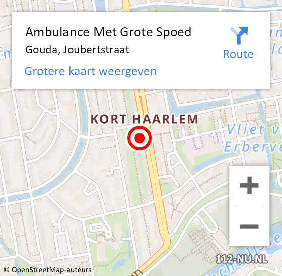 Locatie op kaart van de 112 melding: Ambulance Met Grote Spoed Naar Gouda, Joubertstraat op 5 juli 2024 03:49