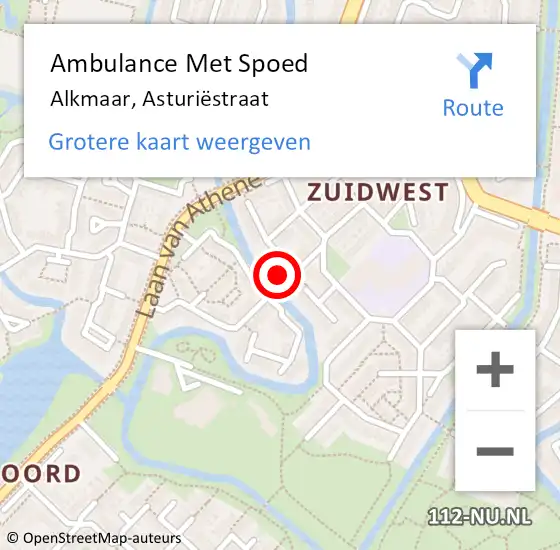 Locatie op kaart van de 112 melding: Ambulance Met Spoed Naar Alkmaar, Asturiëstraat op 5 juli 2024 04:49