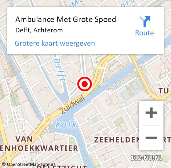 Locatie op kaart van de 112 melding: Ambulance Met Grote Spoed Naar Delft, Achterom op 5 juli 2024 07:00