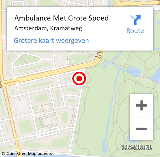 Locatie op kaart van de 112 melding: Ambulance Met Grote Spoed Naar Amsterdam, Kramatweg op 5 juli 2024 07:06