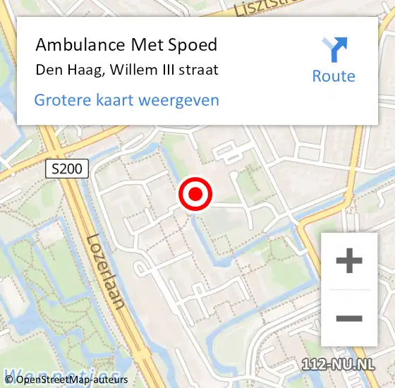 Locatie op kaart van de 112 melding: Ambulance Met Spoed Naar Den Haag, Willem III straat op 5 juli 2024 07:13