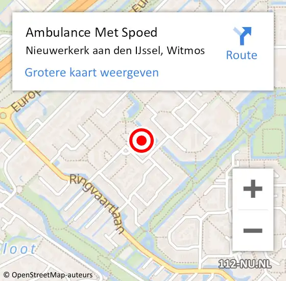 Locatie op kaart van de 112 melding: Ambulance Met Spoed Naar Nieuwerkerk aan den IJssel, Witmos op 5 juli 2024 07:29