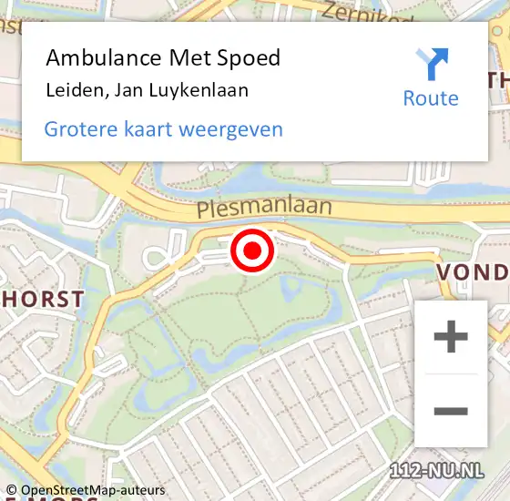 Locatie op kaart van de 112 melding: Ambulance Met Spoed Naar Leiden, Jan Luykenlaan op 5 juli 2024 07:32