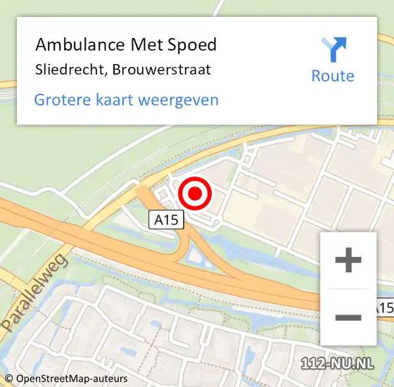 Locatie op kaart van de 112 melding: Ambulance Met Spoed Naar Sliedrecht, Brouwerstraat op 5 juli 2024 08:29