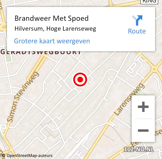 Locatie op kaart van de 112 melding: Brandweer Met Spoed Naar Hilversum, Hoge Larenseweg op 5 juli 2024 09:05