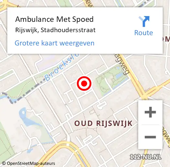 Locatie op kaart van de 112 melding: Ambulance Met Spoed Naar Rijswijk, Stadhoudersstraat op 5 juli 2024 09:06