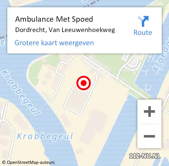 Locatie op kaart van de 112 melding: Ambulance Met Spoed Naar Dordrecht, Van Leeuwenhoekweg op 5 juli 2024 09:36