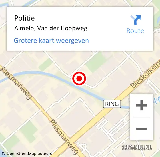 Locatie op kaart van de 112 melding: Politie Almelo, Van der Hoopweg op 5 juli 2024 09:41