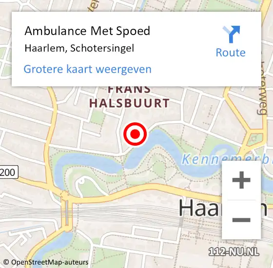 Locatie op kaart van de 112 melding: Ambulance Met Spoed Naar Haarlem, Schotersingel op 5 juli 2024 09:45