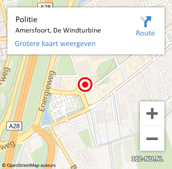 Locatie op kaart van de 112 melding: Politie Amersfoort, De Windturbine op 5 juli 2024 09:47