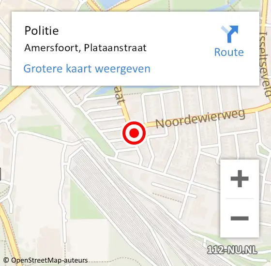 Locatie op kaart van de 112 melding: Politie Amersfoort, Plataanstraat op 5 juli 2024 09:54