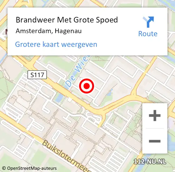 Locatie op kaart van de 112 melding: Brandweer Met Grote Spoed Naar Amsterdam, Hagenau op 5 juli 2024 10:01