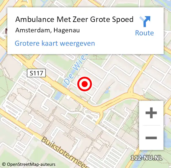 Locatie op kaart van de 112 melding: Ambulance Met Zeer Grote Spoed Naar Amsterdam, Hagenau op 5 juli 2024 10:02