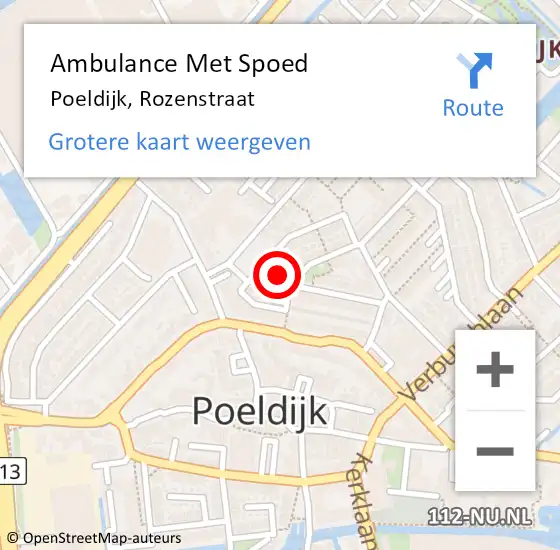 Locatie op kaart van de 112 melding: Ambulance Met Spoed Naar Poeldijk, Rozenstraat op 5 juli 2024 10:10