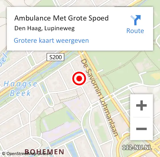 Locatie op kaart van de 112 melding: Ambulance Met Grote Spoed Naar Den Haag, Lupineweg op 5 juli 2024 10:15