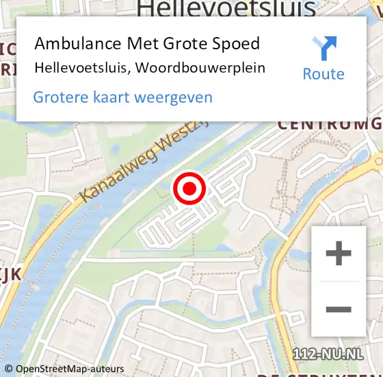 Locatie op kaart van de 112 melding: Ambulance Met Grote Spoed Naar Hellevoetsluis, Woordbouwerplein op 5 juli 2024 10:28