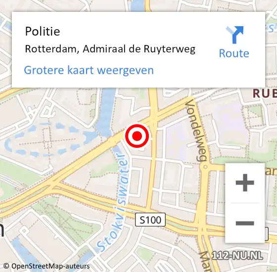 Locatie op kaart van de 112 melding: Politie Rotterdam, Admiraal de Ruyterweg op 5 juli 2024 10:38