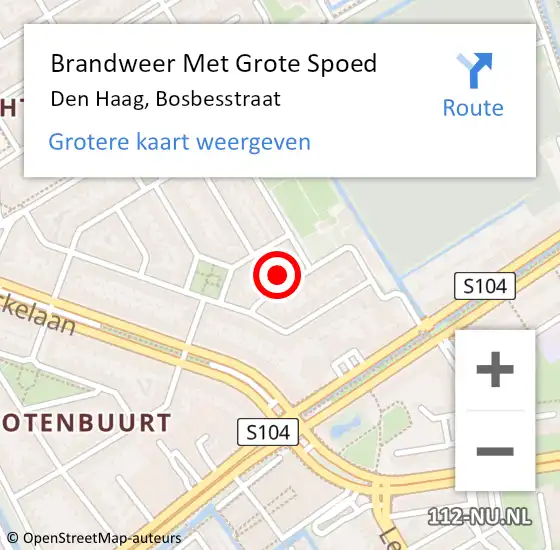 Locatie op kaart van de 112 melding: Brandweer Met Grote Spoed Naar Den Haag, Bosbesstraat op 5 juli 2024 10:40