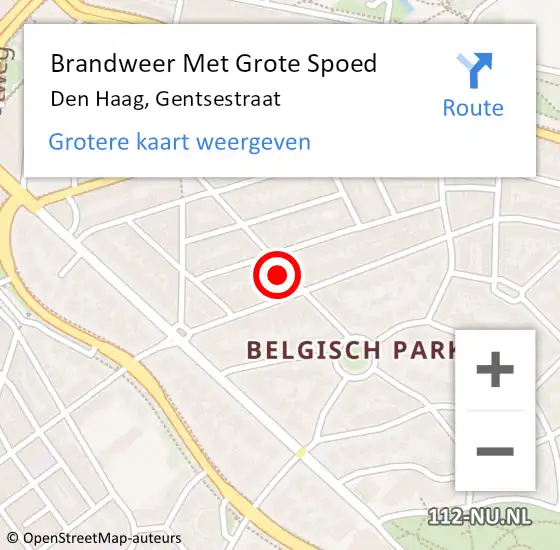 Locatie op kaart van de 112 melding: Brandweer Met Grote Spoed Naar Den Haag, Gentsestraat op 5 juli 2024 10:49