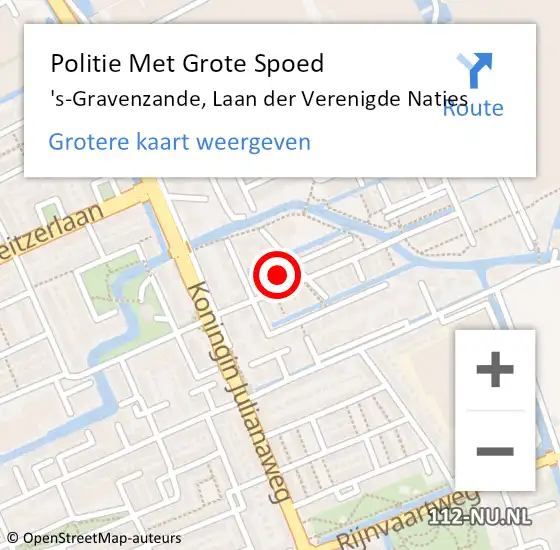 Locatie op kaart van de 112 melding: Politie Met Grote Spoed Naar 's-Gravenzande, Laan der Verenigde Naties op 5 juli 2024 10:55