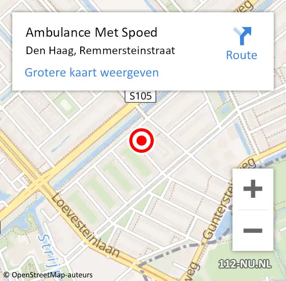 Locatie op kaart van de 112 melding: Ambulance Met Spoed Naar Den Haag, Remmersteinstraat op 5 juli 2024 11:14