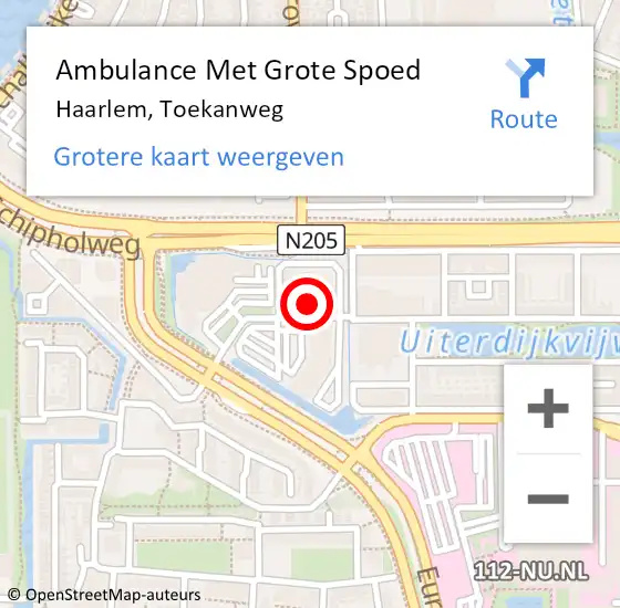 Locatie op kaart van de 112 melding: Ambulance Met Grote Spoed Naar Haarlem, Toekanweg op 5 juli 2024 11:26