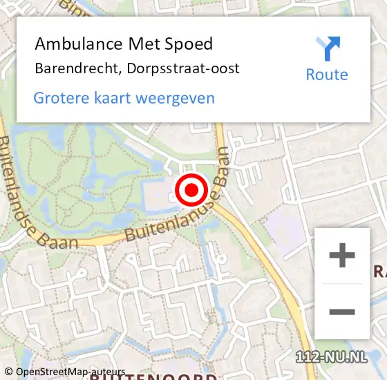 Locatie op kaart van de 112 melding: Ambulance Met Spoed Naar Barendrecht, Dorpsstraat-oost op 5 juli 2024 11:31