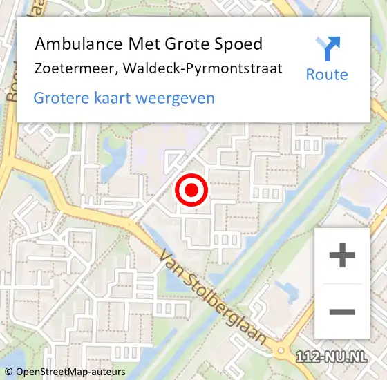 Locatie op kaart van de 112 melding: Ambulance Met Grote Spoed Naar Zoetermeer, Waldeck-Pyrmontstraat op 11 oktober 2014 23:10