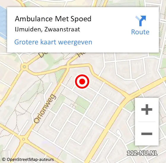 Locatie op kaart van de 112 melding: Ambulance Met Spoed Naar IJmuiden, Zwaanstraat op 5 juli 2024 12:13