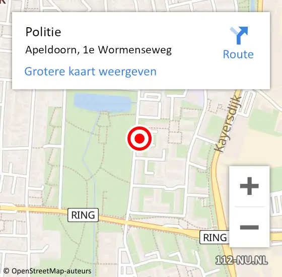 Locatie op kaart van de 112 melding: Politie Apeldoorn, 1e Wormenseweg op 5 juli 2024 12:49