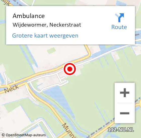 Locatie op kaart van de 112 melding: Ambulance Wijdewormer, Neckerstraat op 5 juli 2024 12:51