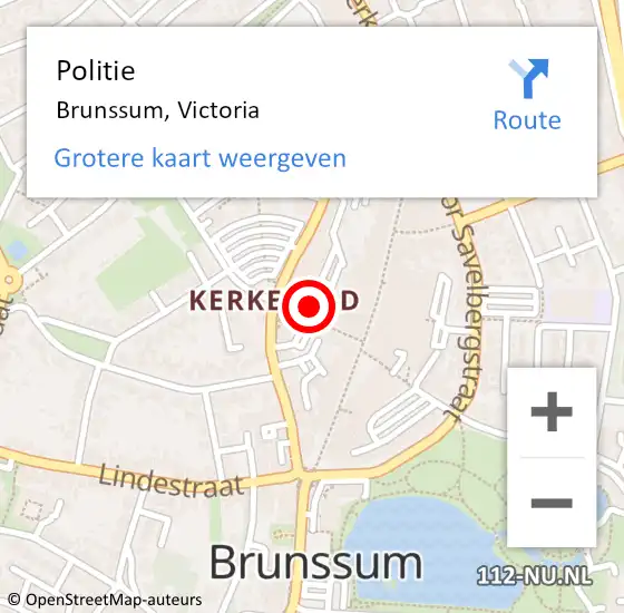 Locatie op kaart van de 112 melding: Politie Brunssum, Victoria op 5 juli 2024 12:52