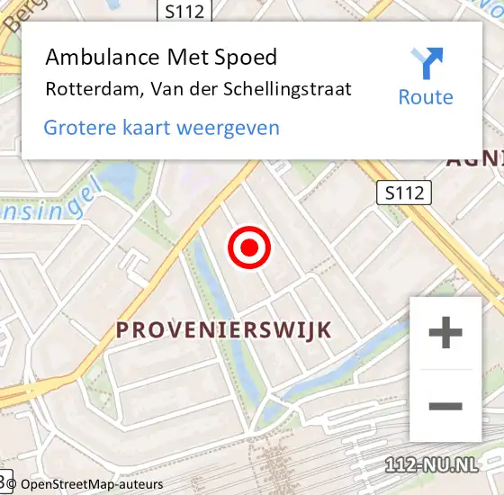 Locatie op kaart van de 112 melding: Ambulance Met Spoed Naar Rotterdam, Van der Schellingstraat op 5 juli 2024 12:52