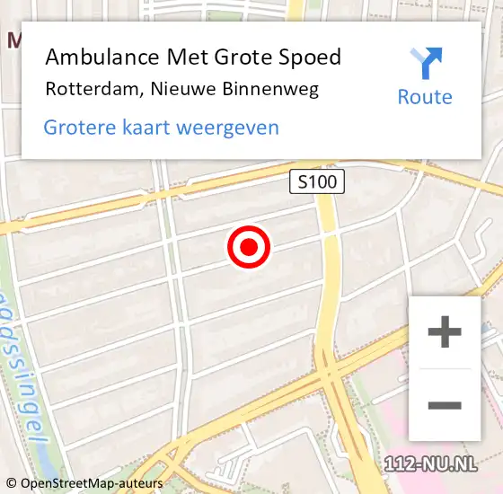 Locatie op kaart van de 112 melding: Ambulance Met Grote Spoed Naar Rotterdam, Nieuwe Binnenweg op 5 juli 2024 12:56