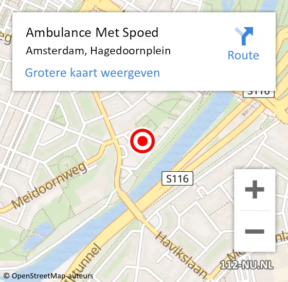 Locatie op kaart van de 112 melding: Ambulance Met Spoed Naar Amsterdam, Hagedoornplein op 5 juli 2024 13:05