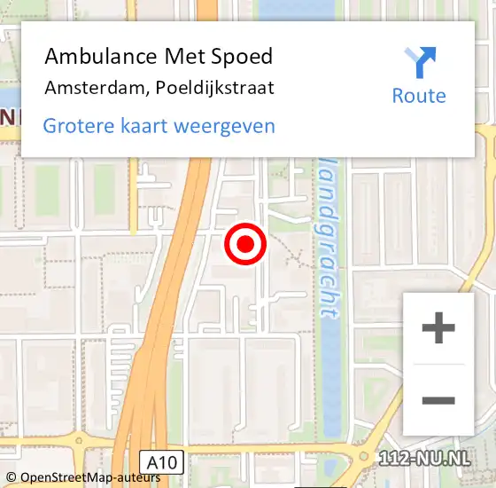 Locatie op kaart van de 112 melding: Ambulance Met Spoed Naar Amsterdam, Poeldijkstraat op 5 juli 2024 13:06