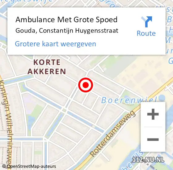 Locatie op kaart van de 112 melding: Ambulance Met Grote Spoed Naar Gouda, Constantijn Huygensstraat op 5 juli 2024 13:23