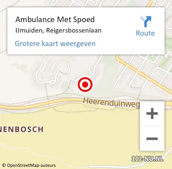 Locatie op kaart van de 112 melding: Ambulance Met Spoed Naar IJmuiden, Reigersbossenlaan op 5 juli 2024 13:31