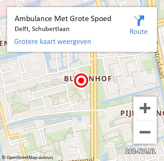 Locatie op kaart van de 112 melding: Ambulance Met Grote Spoed Naar Delft, Schubertlaan op 5 juli 2024 13:36