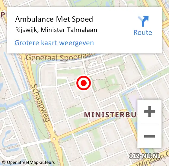 Locatie op kaart van de 112 melding: Ambulance Met Spoed Naar Rijswijk, Minister Talmalaan op 5 juli 2024 13:40