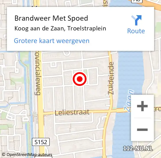 Locatie op kaart van de 112 melding: Brandweer Met Spoed Naar Koog aan de Zaan, Troelstraplein op 5 juli 2024 13:55