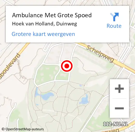 Locatie op kaart van de 112 melding: Ambulance Met Grote Spoed Naar Hoek van Holland, Duinweg op 5 juli 2024 13:59