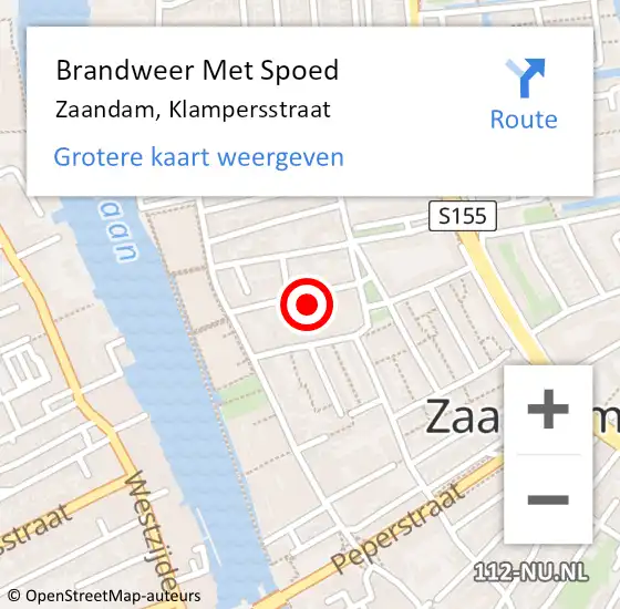 Locatie op kaart van de 112 melding: Brandweer Met Spoed Naar Zaandam, Klampersstraat op 5 juli 2024 14:00