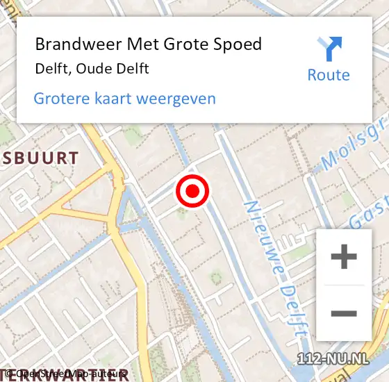 Locatie op kaart van de 112 melding: Brandweer Met Grote Spoed Naar Delft, Oude Delft op 5 juli 2024 14:06