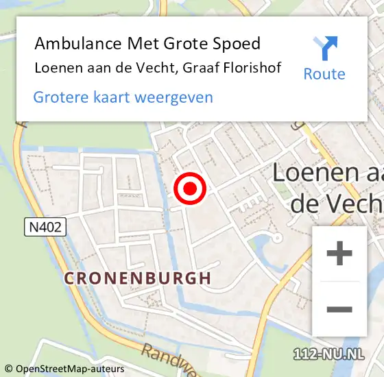 Locatie op kaart van de 112 melding: Ambulance Met Grote Spoed Naar Loenen aan de Vecht, Graaf Florishof op 11 oktober 2014 23:34