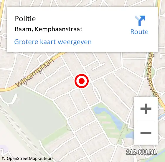 Locatie op kaart van de 112 melding: Politie Baarn, Kemphaanstraat op 5 juli 2024 14:12