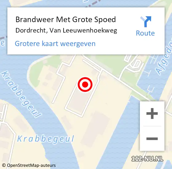 Locatie op kaart van de 112 melding: Brandweer Met Grote Spoed Naar Dordrecht, Van Leeuwenhoekweg op 5 juli 2024 14:32