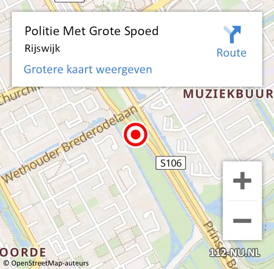 Locatie op kaart van de 112 melding: Politie Met Grote Spoed Naar Rijswijk op 5 juli 2024 14:46