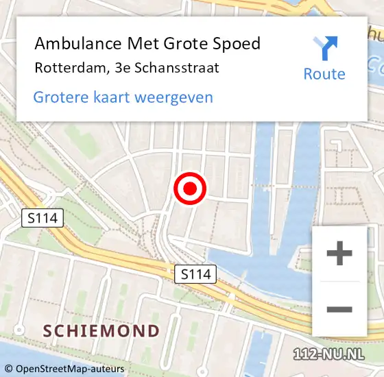 Locatie op kaart van de 112 melding: Ambulance Met Grote Spoed Naar Rotterdam, 3e Schansstraat op 5 juli 2024 14:47